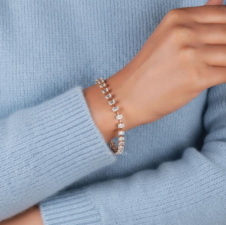 Emerald Cut Lab Grown Diamond Tennis Bracelet