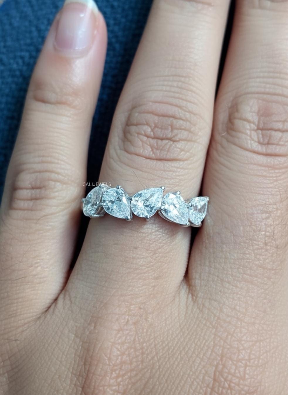 Pear Cut CVD Lab Grown Diamond Half Eternity Ring