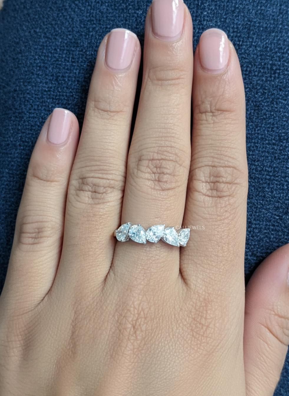 Pear Cut CVD Lab Grown Diamond Half Eternity Ring