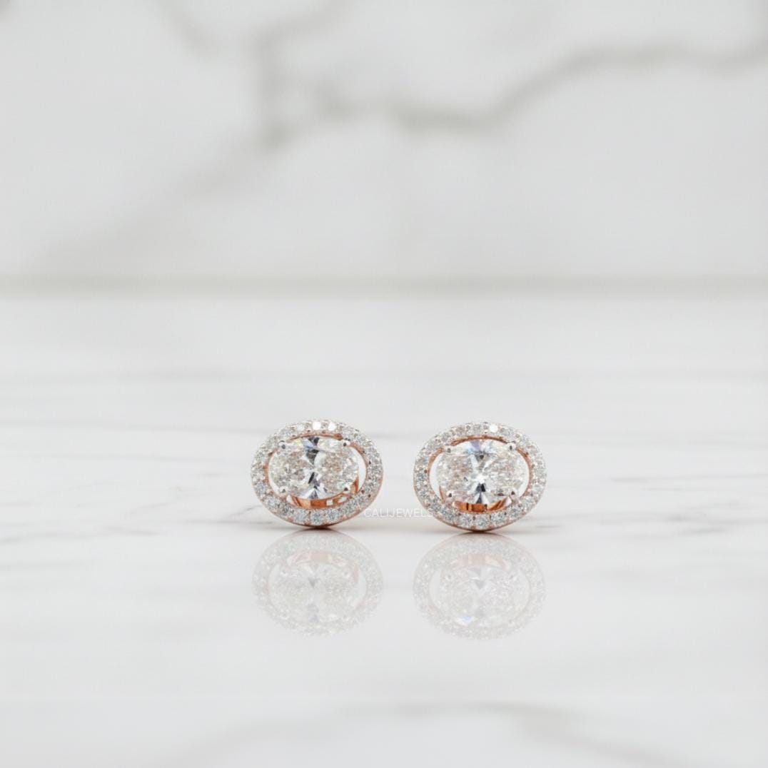 Oval Lab Grown Diamond Halo Stud Earrings