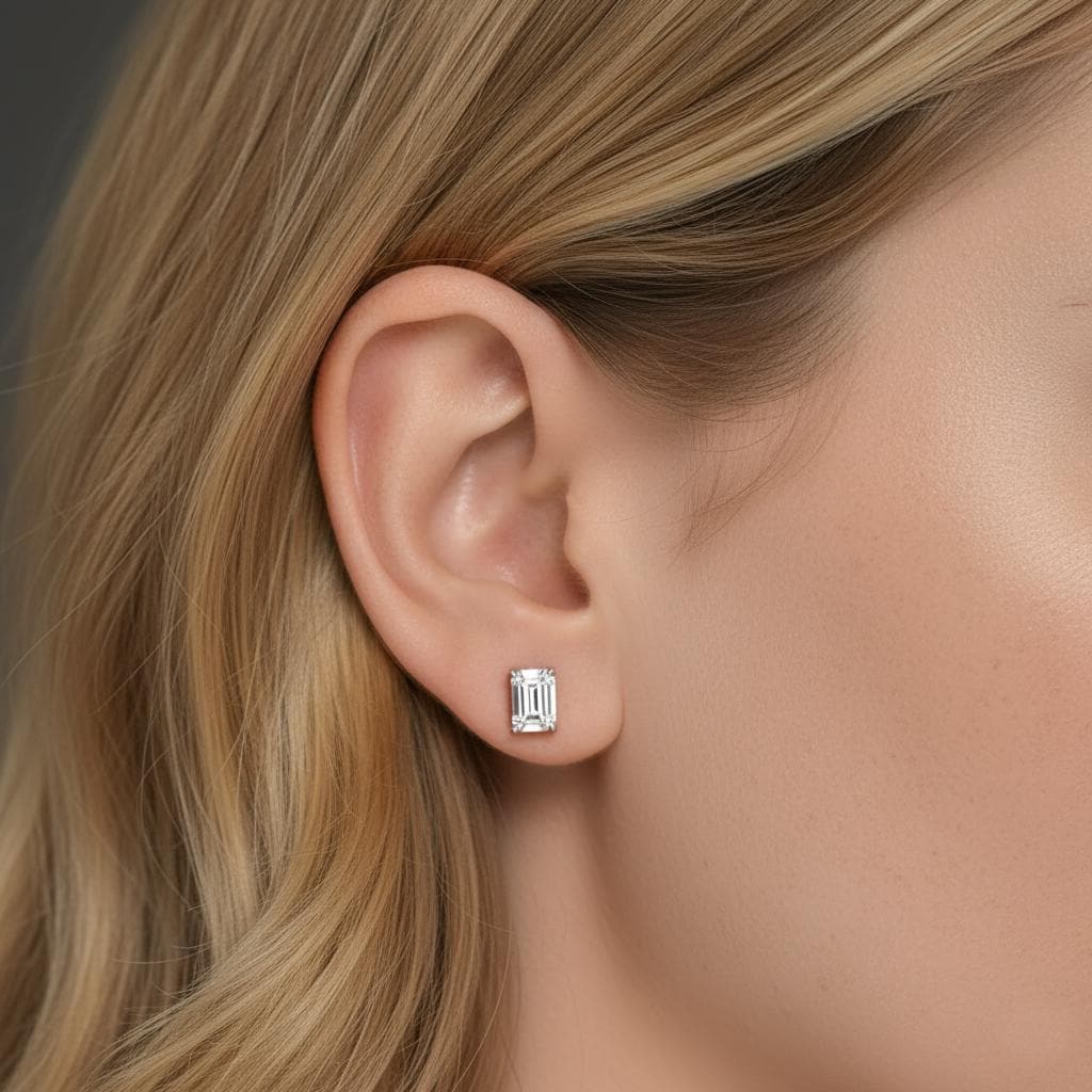 Emerald Cut Lab Grown Diamond Stud Earrings