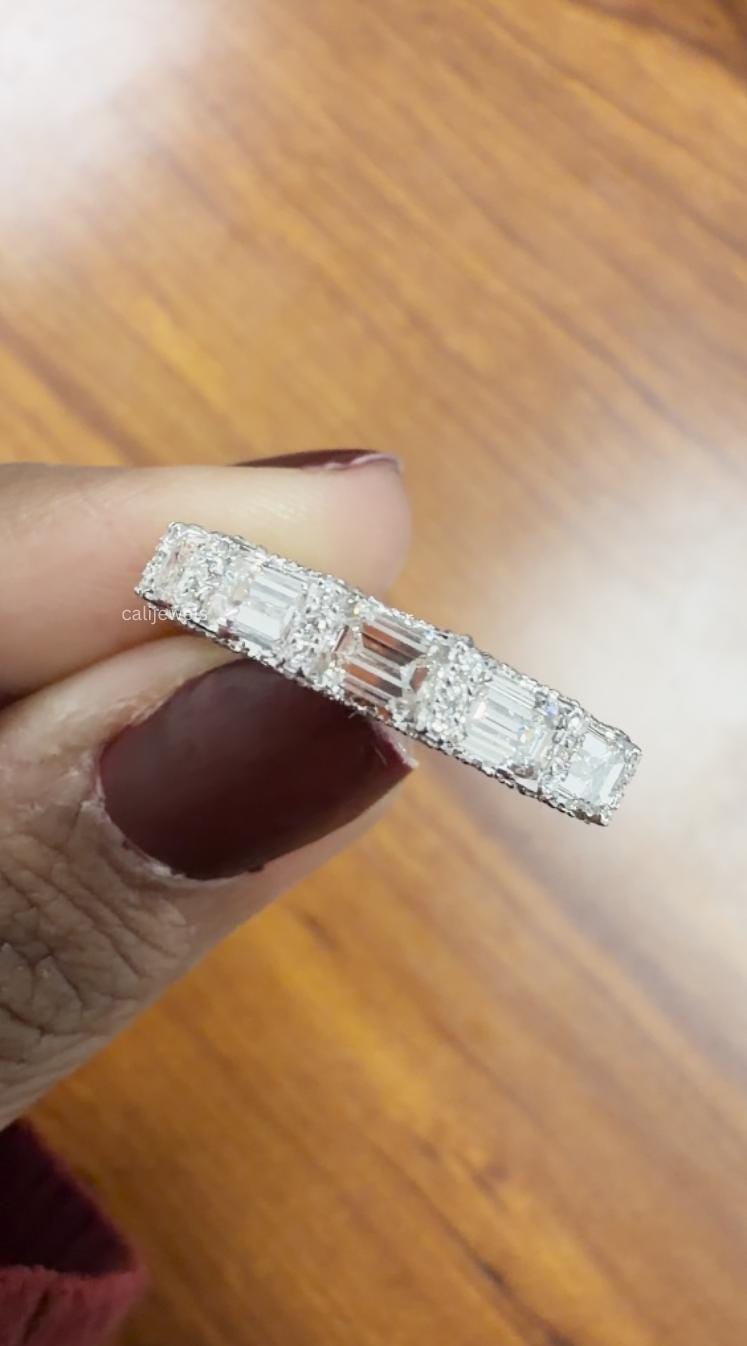 Emerald Cut Lab Diamond with Pave Half Eternity Ring