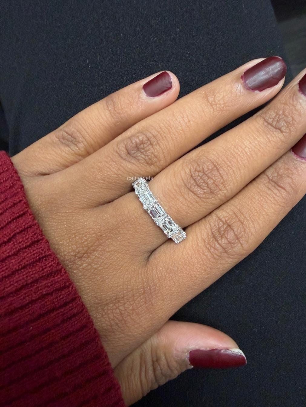 Emerald Cut Lab Diamond with Pave Half Eternity Ring