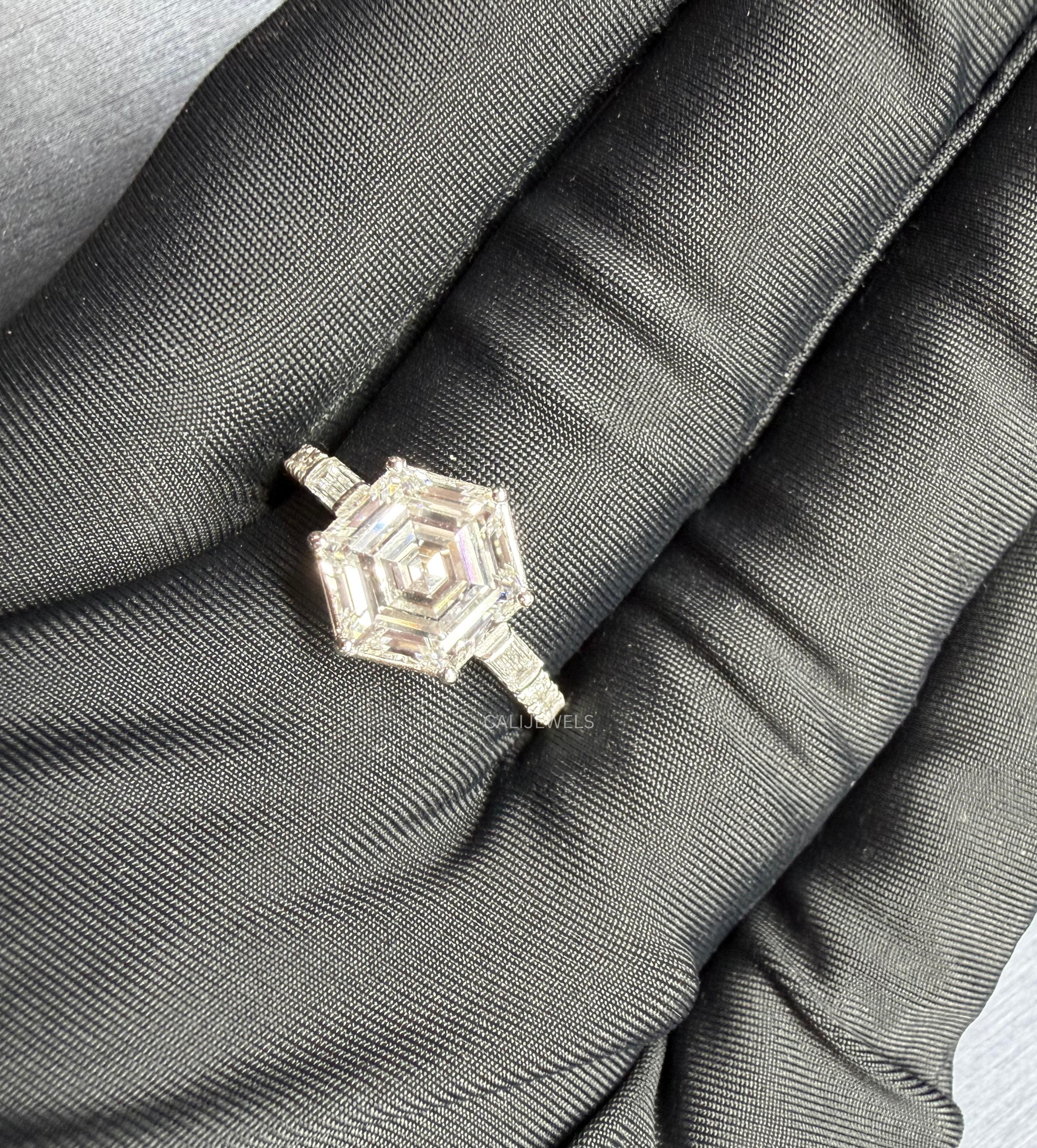 Hexagon Cut Lab Diamond Wedding Ring