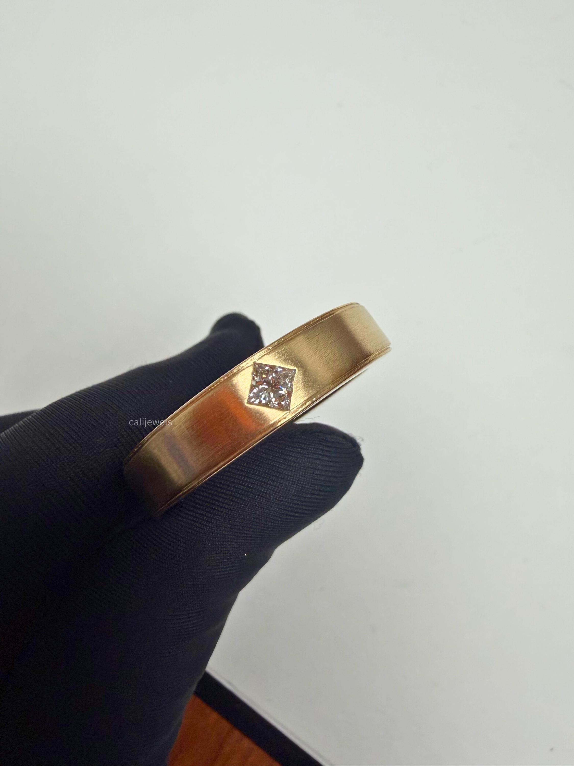 Princess Cut Lab Grown Diamond Men's Gold Ring
