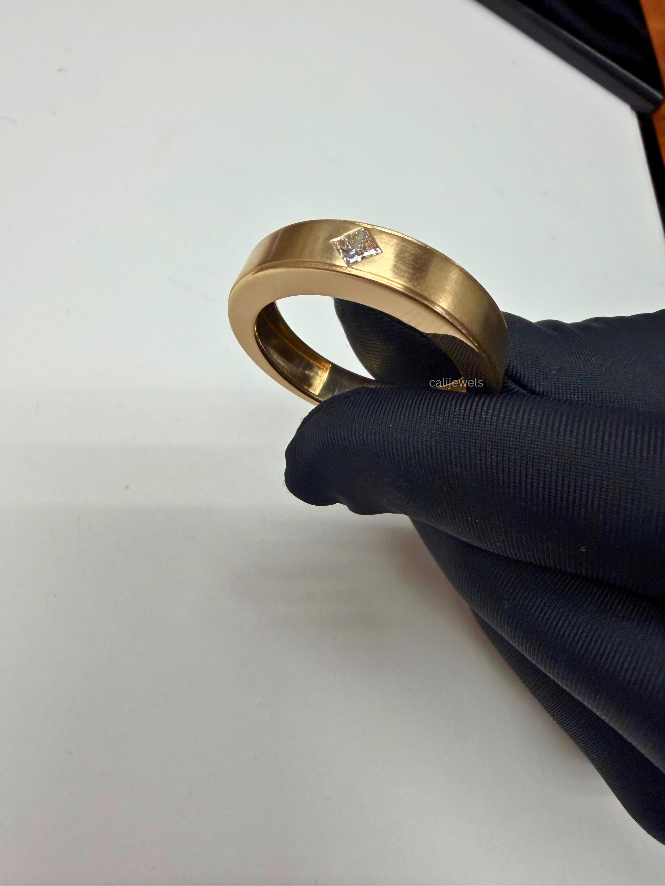 Princess Cut Lab Grown Diamond Men's Gold Ring