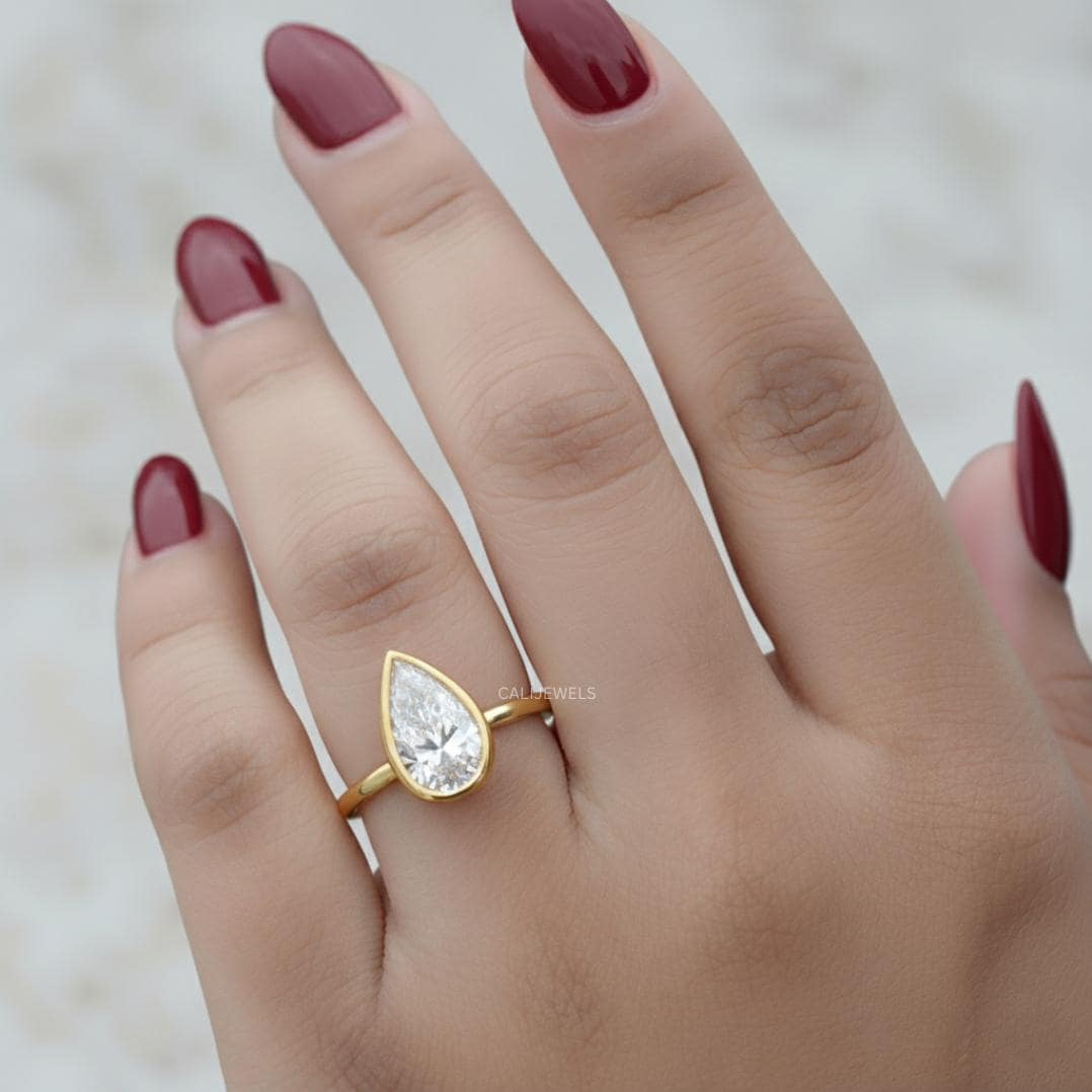 Pear Cut Lab Grown Diamond Ring Bezel Setting Ring