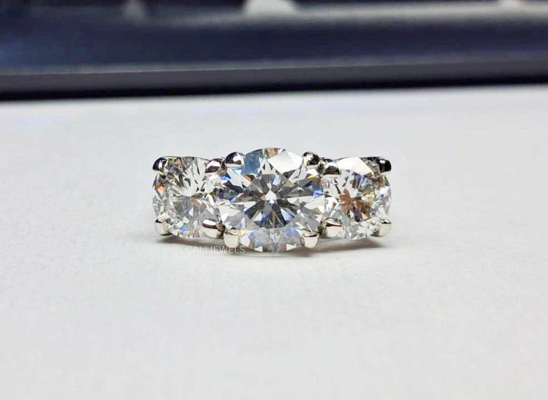 Three Stone Round Cut Lab Grown Diamond Ring