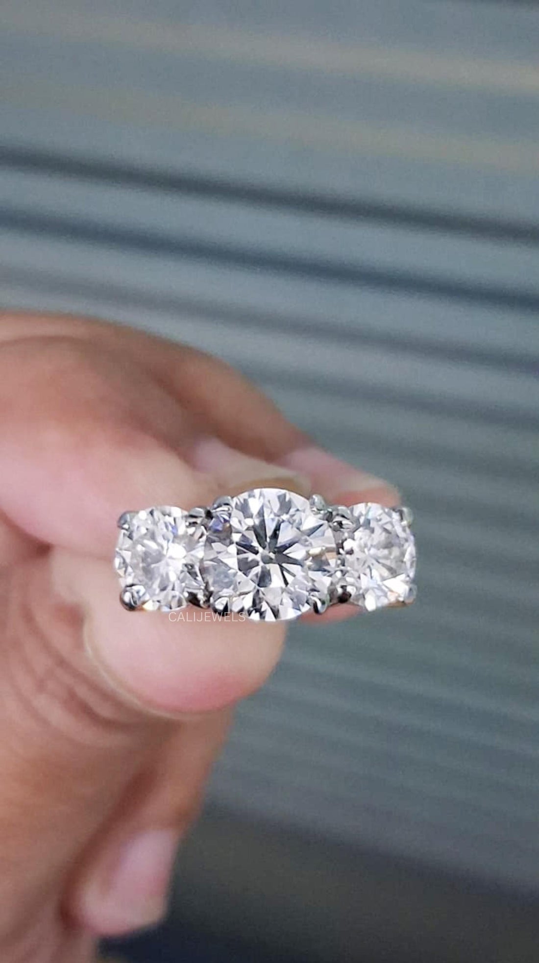 Three Stone Round Cut Lab Grown Diamond Ring