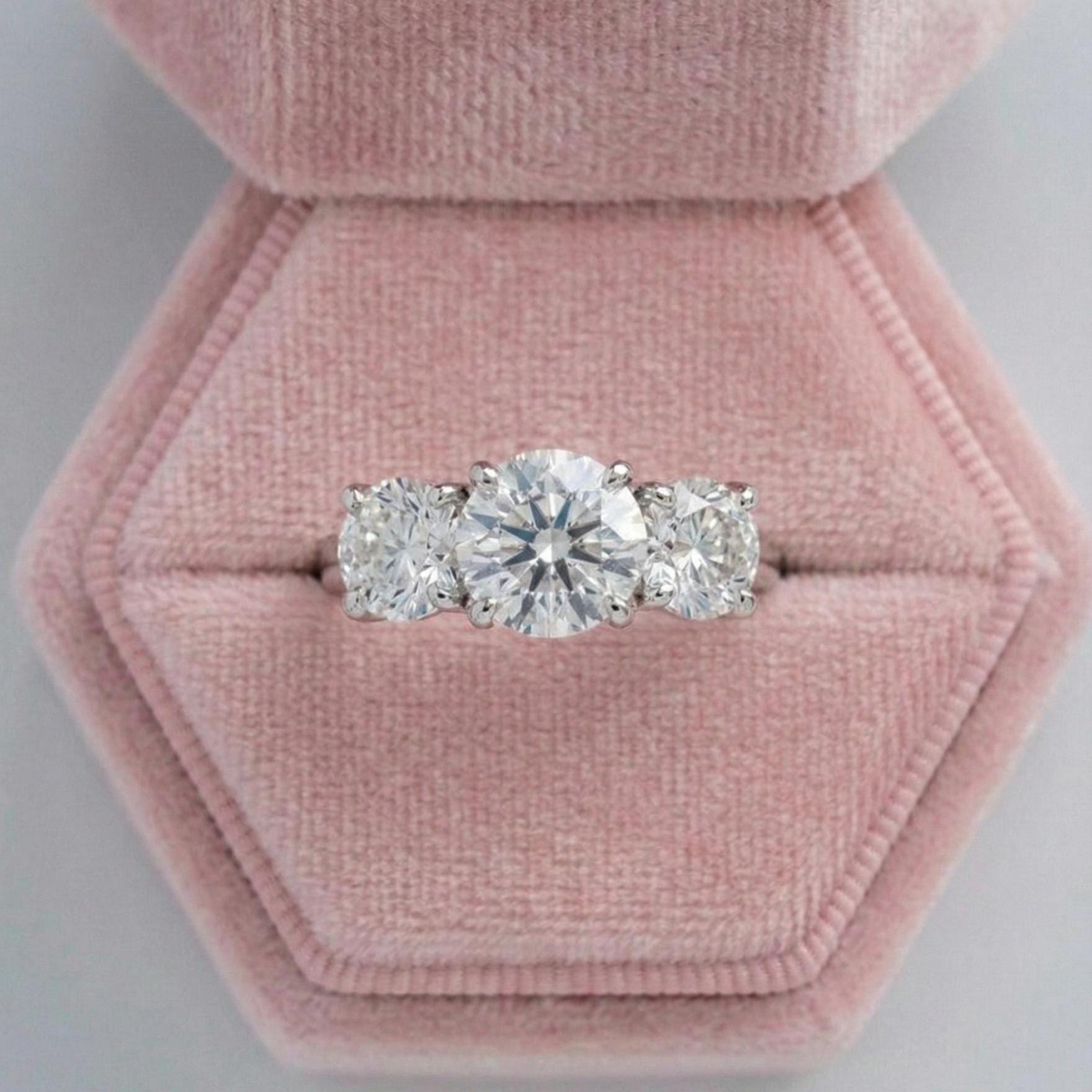 Three Stone Round Cut Lab Grown Diamond Ring