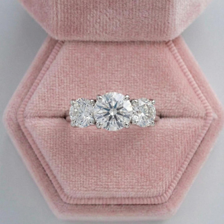 Three Stone Round Cut Lab Grown Diamond Ring
