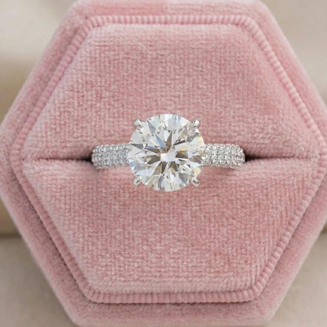 Round Cut Lab Diamond Hidden Halo Accent Ring