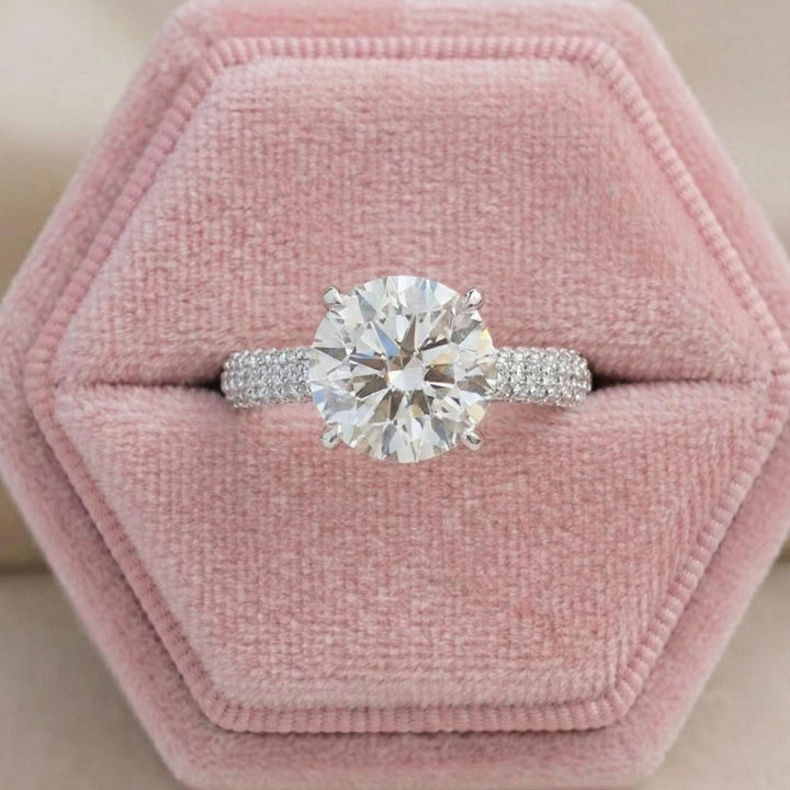 Round Cut Lab Diamond Hidden Halo Accent Ring