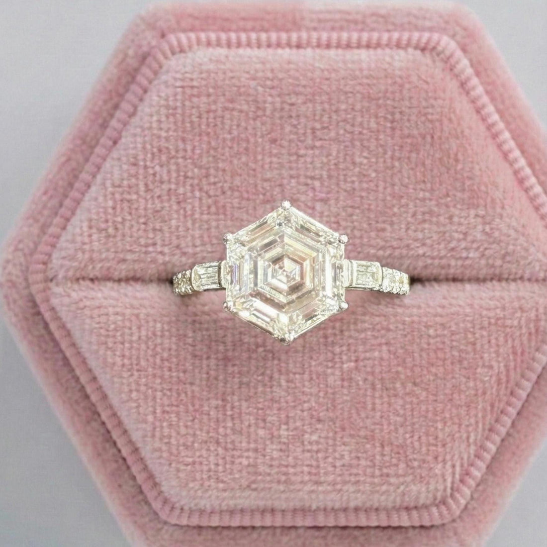 Hexagon Cut Lab Diamond Wedding Ring