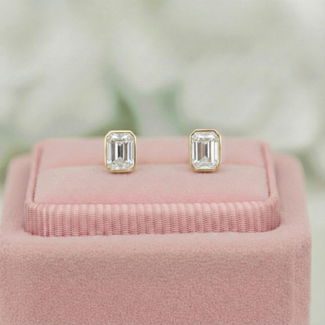 Emerald Cut Lab Diamond Bezel Set Stud Earrings