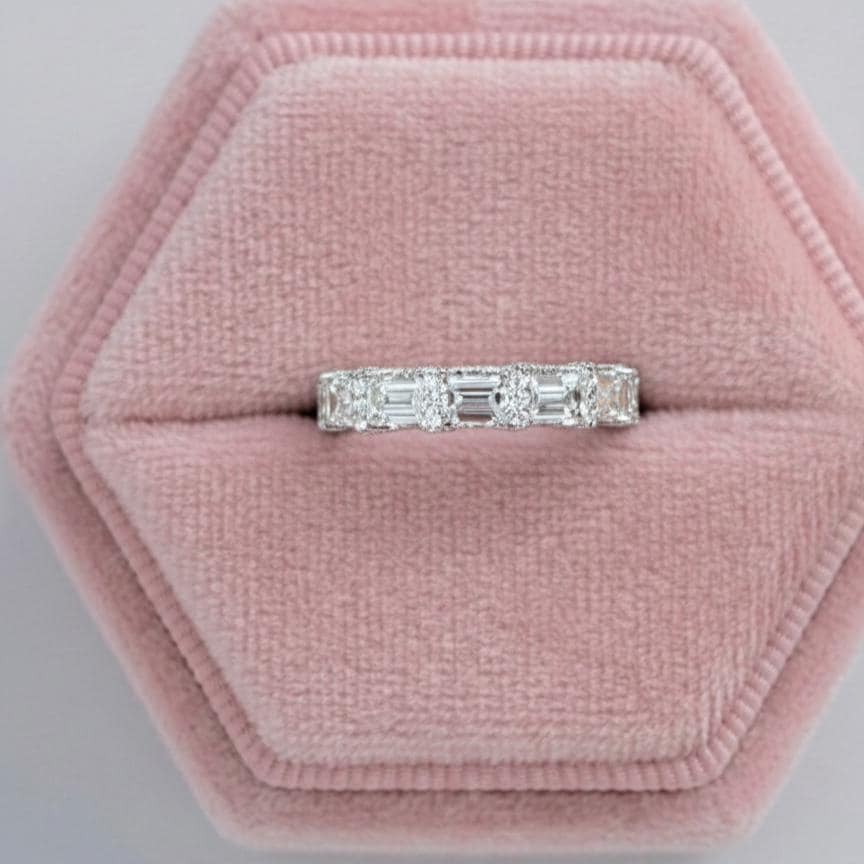 Emerald Cut Lab Diamond with Pave Half Eternity Ring