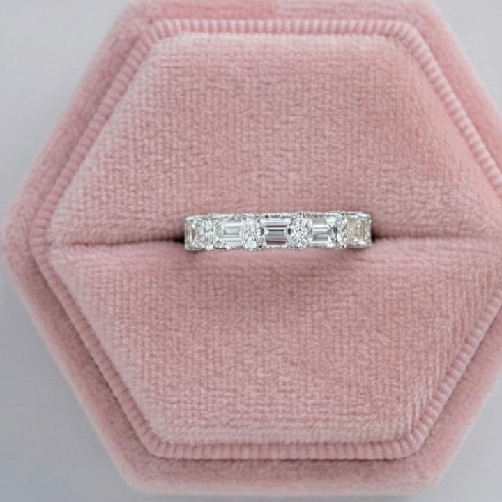 Emerald Cut Lab Diamond with Pave Half Eternity Ring
