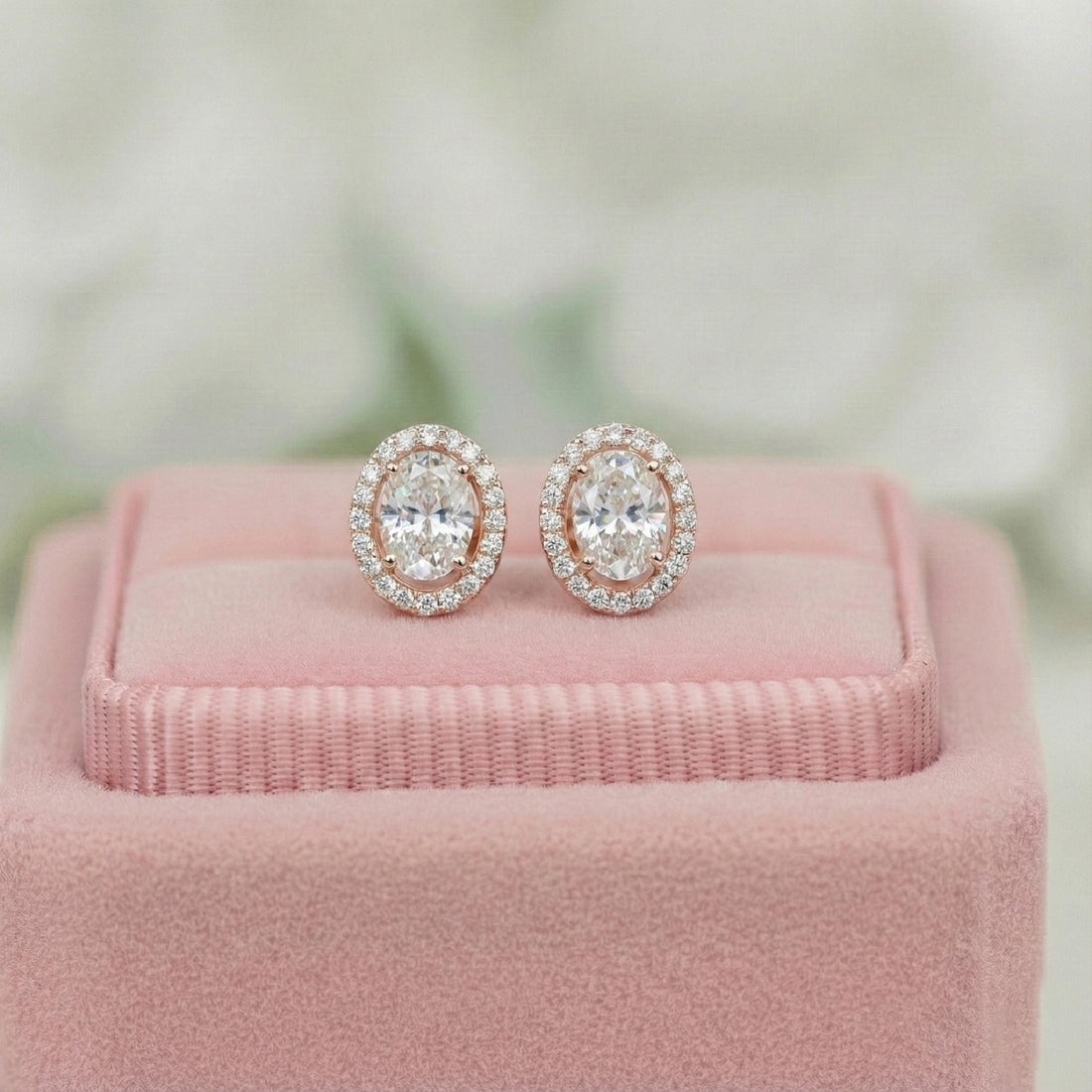 Oval Lab Grown Diamond Halo Stud Earrings