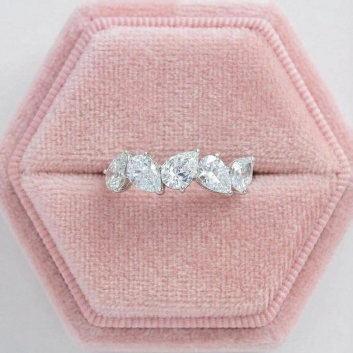 Pear Cut CVD Lab Grown Diamond Half Eternity Ring