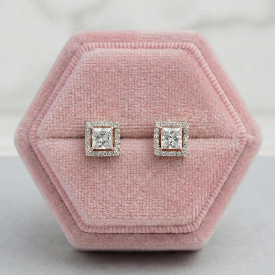 Princess Cut Lab Grown Diamond Halo Earrings