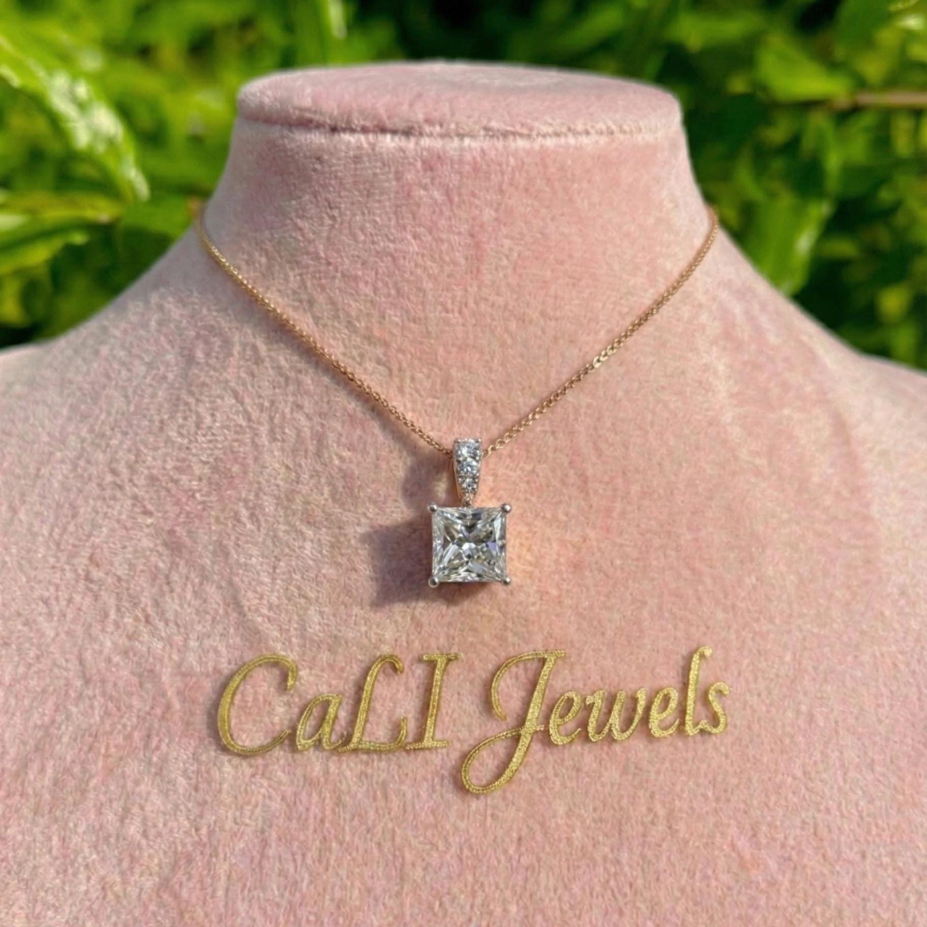 FancySparkling 1 Carat Princess Cut Simulated Diamond Pendant - 18" Sterling Silver Chain, 14K Rose Gold Plated