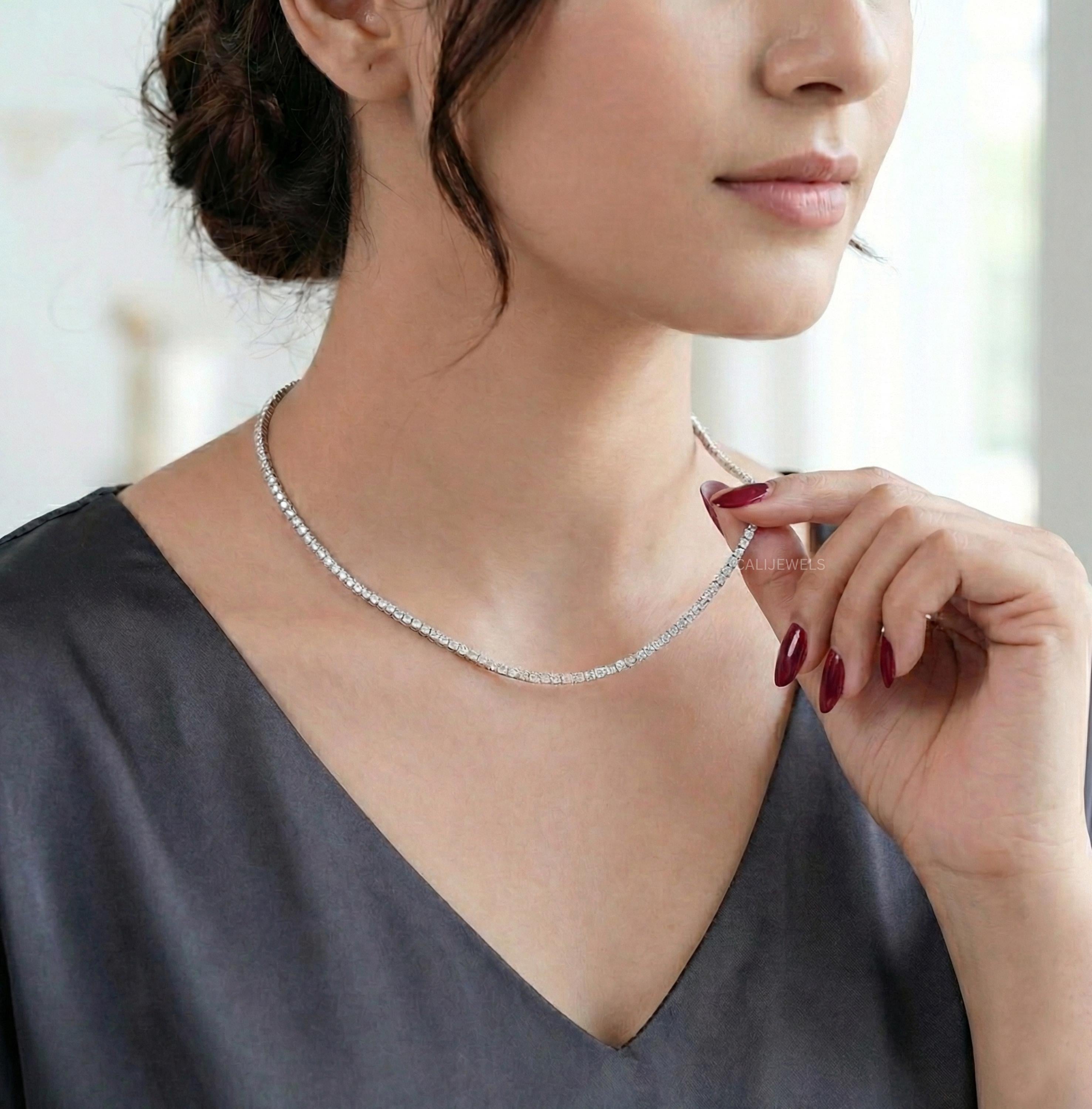 2.00 MM Round Cut Lab Diamond Tennis Necklace