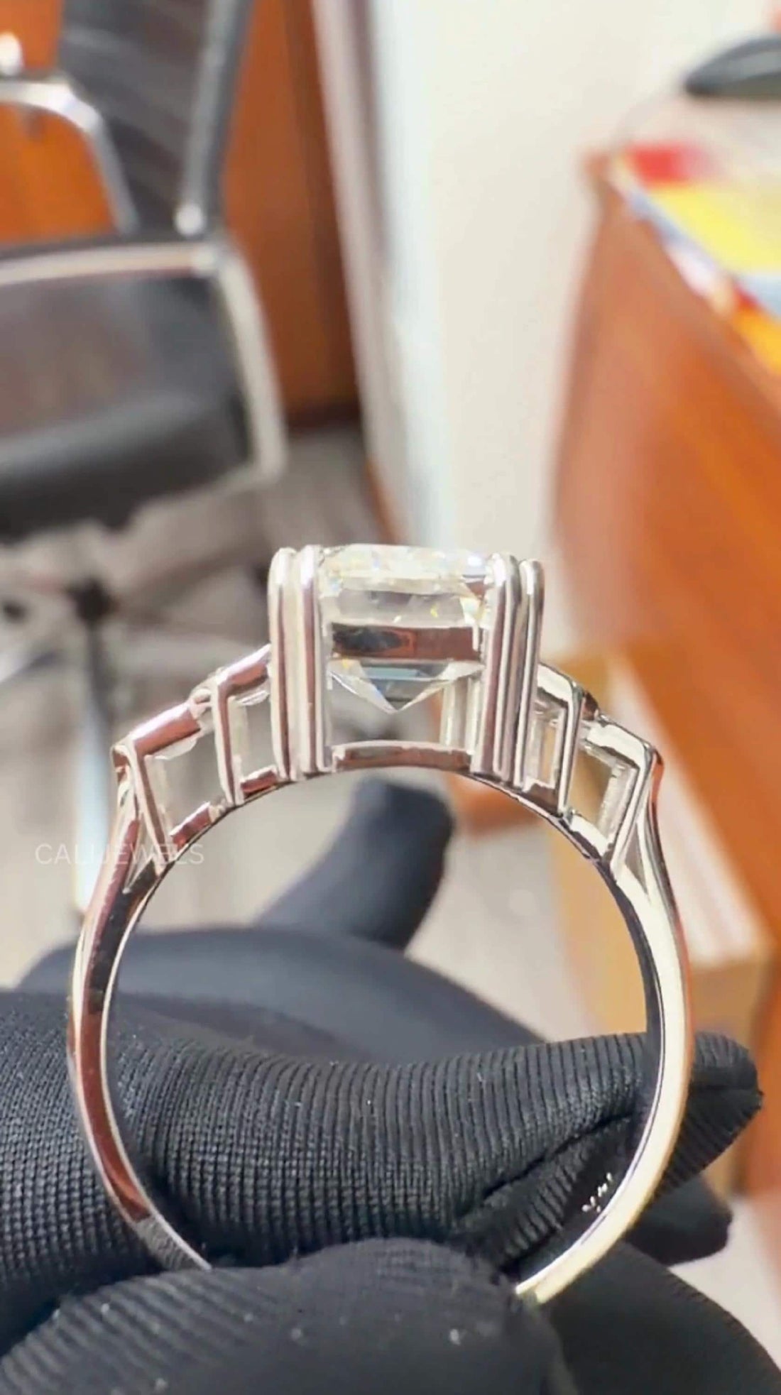 Emerald Cut Lab Diamond Art Deco Engagement Ring