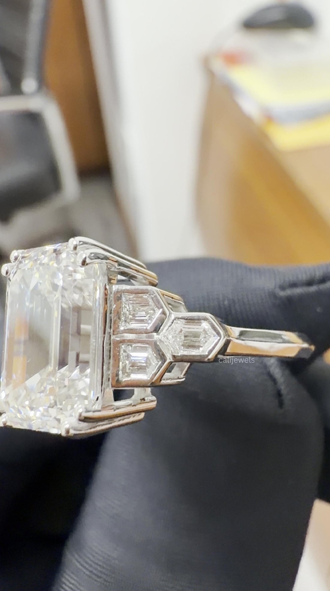 Emerald Cut Lab Diamond Art Deco Engagement Ring