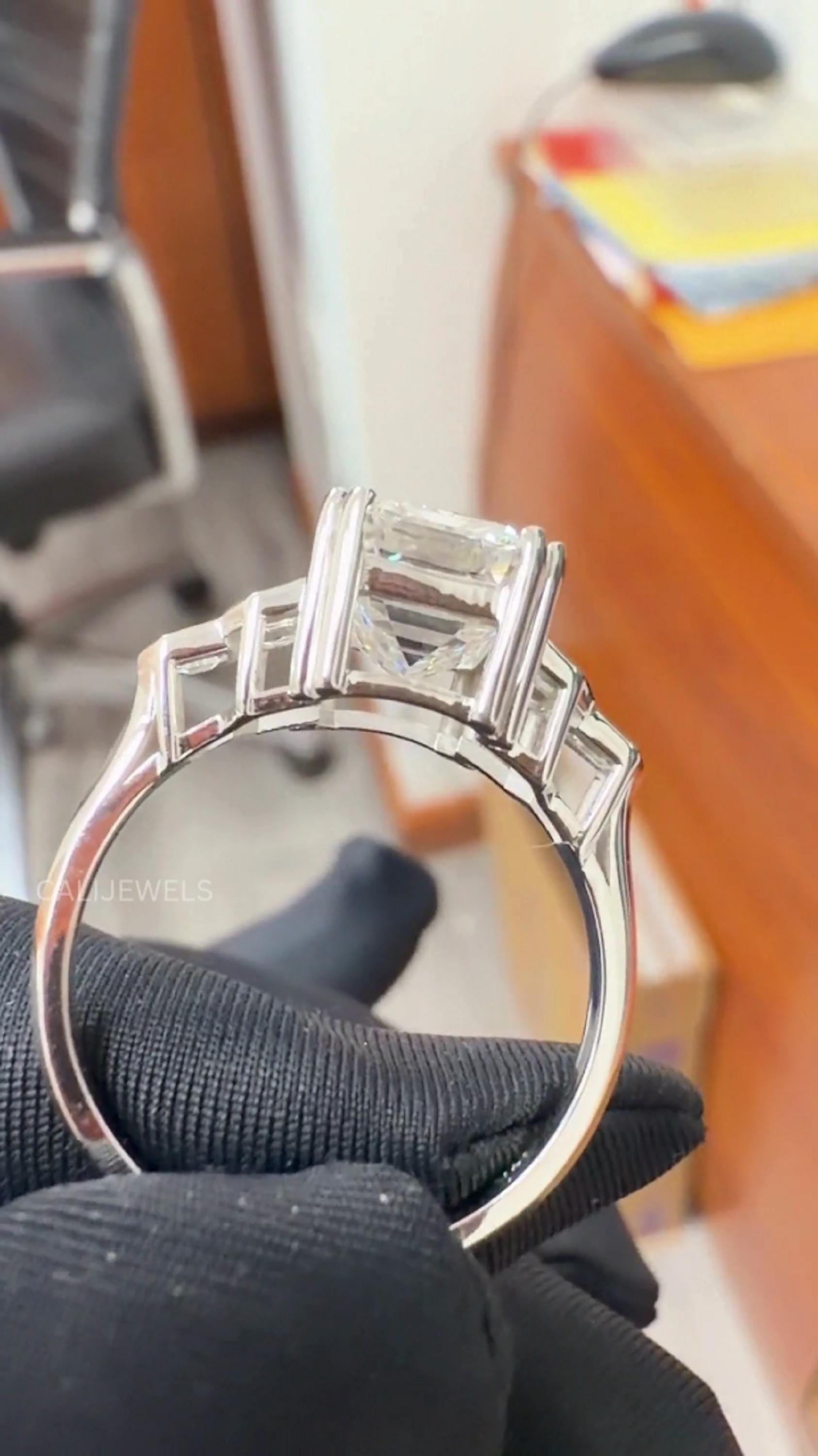 Emerald Cut Lab Diamond Art Deco Engagement Ring