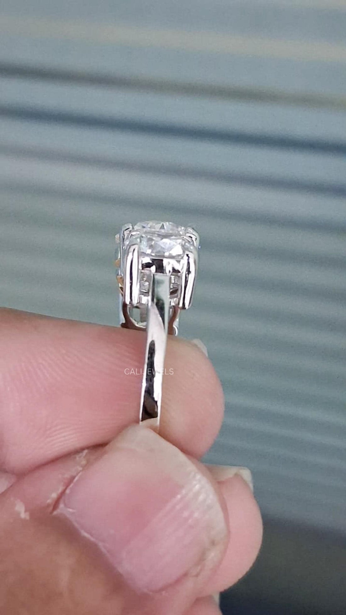 Three Stone Round Cut Lab Grown Diamond Ring