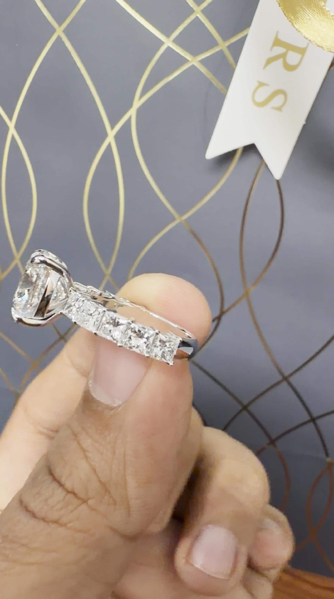 Square Cushion Cut Lab Diamond Pave Solitaire Engagement Ring