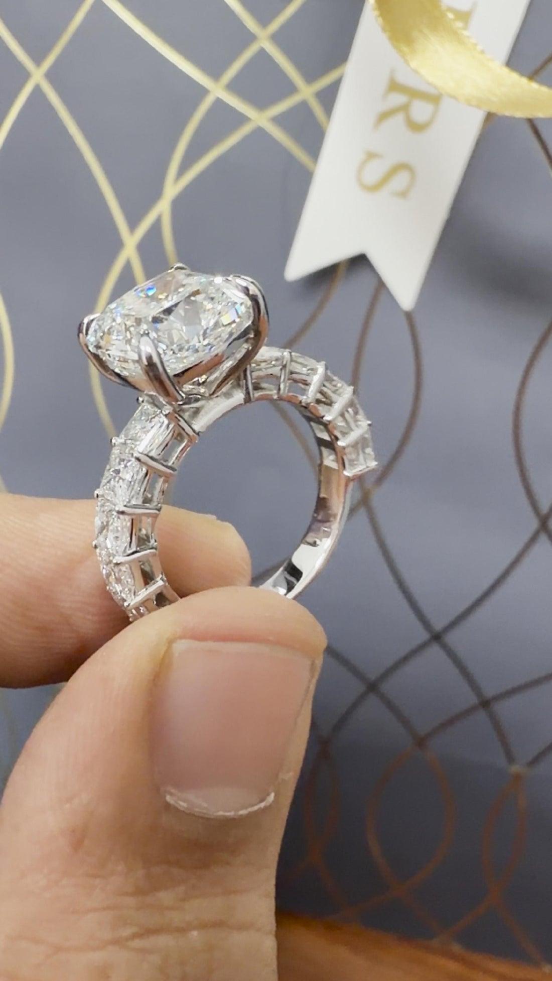 Square Cushion Cut Lab Diamond Pave Solitaire Engagement Ring