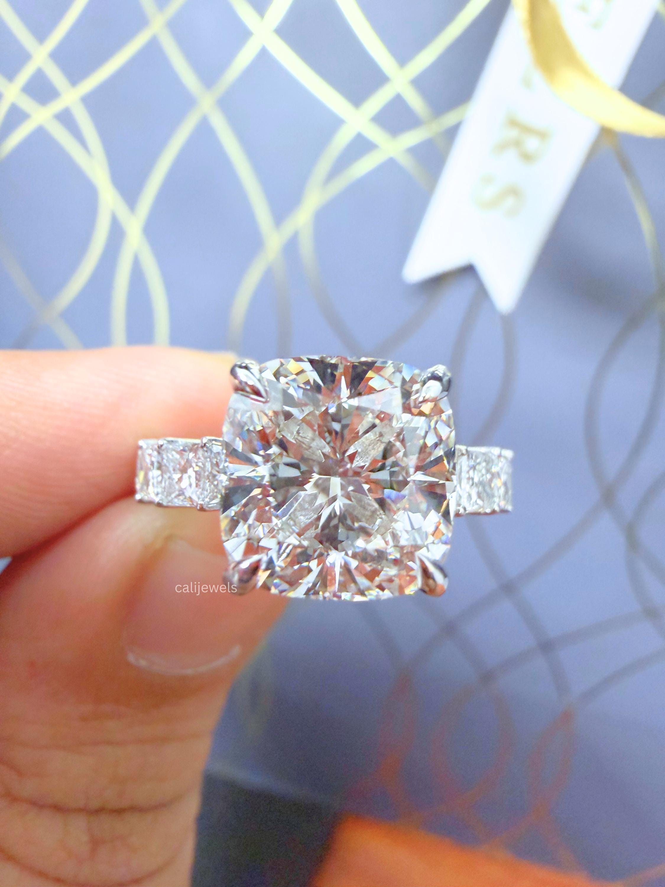 Square Cushion Cut Lab Diamond Pave Solitaire Engagement Ring