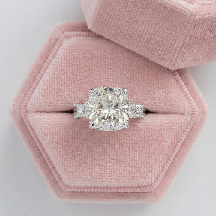 Square Cushion Cut Lab Diamond Pave Solitaire Engagement Ring