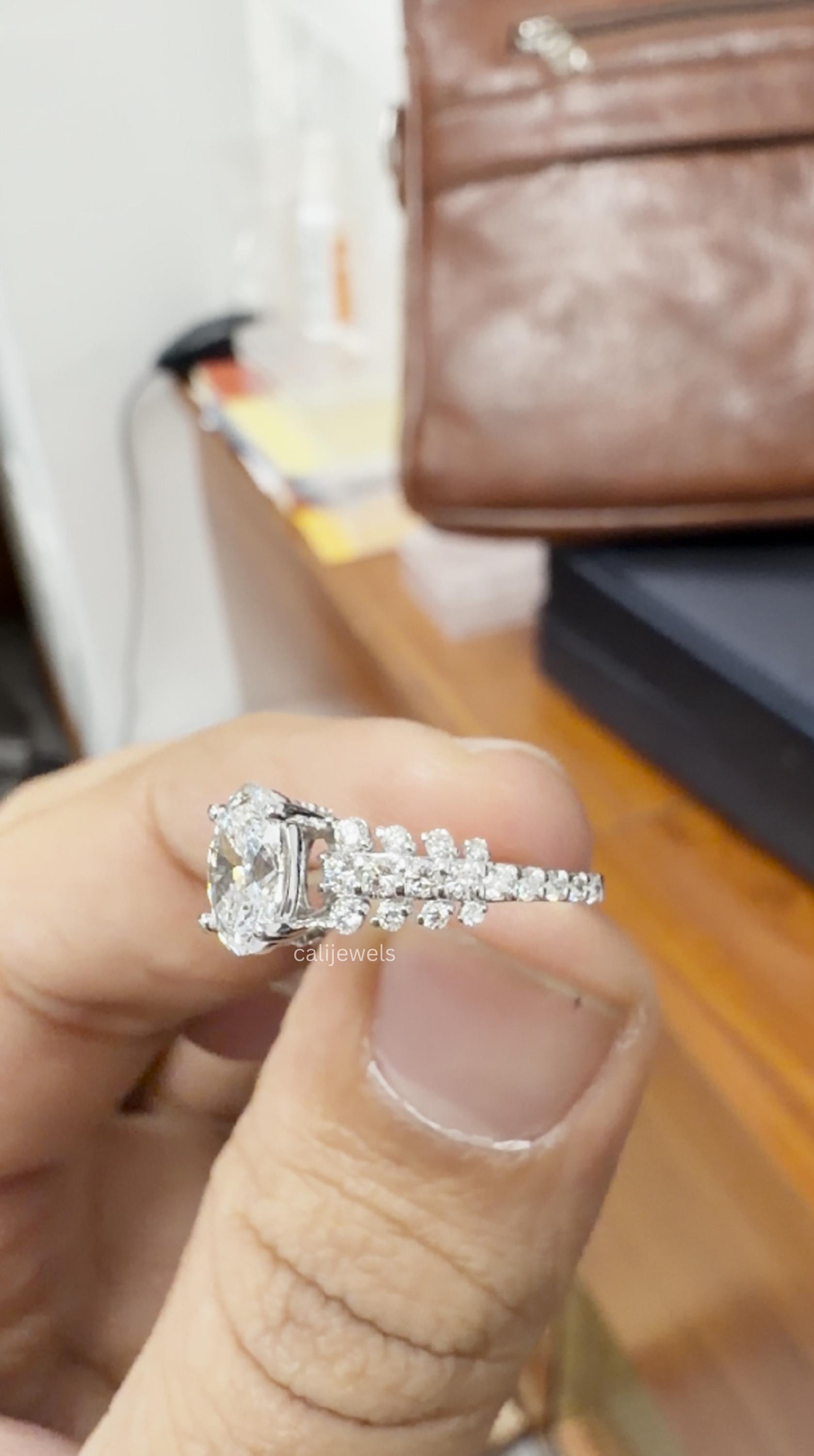 Oval Cut Lab Diamond Solitaire With Accent Set Ring