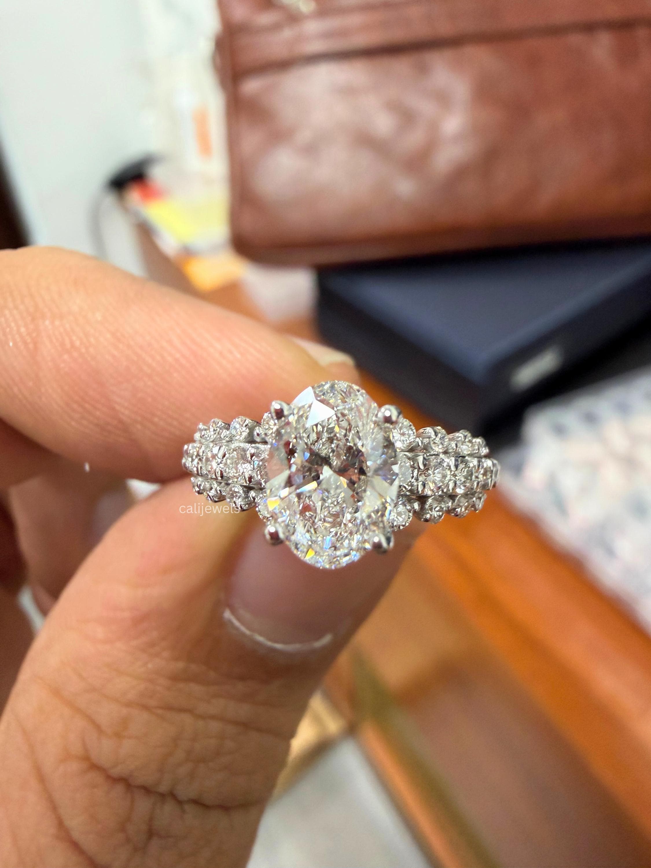 Oval Cut Lab Diamond Solitaire With Accent Set Ring