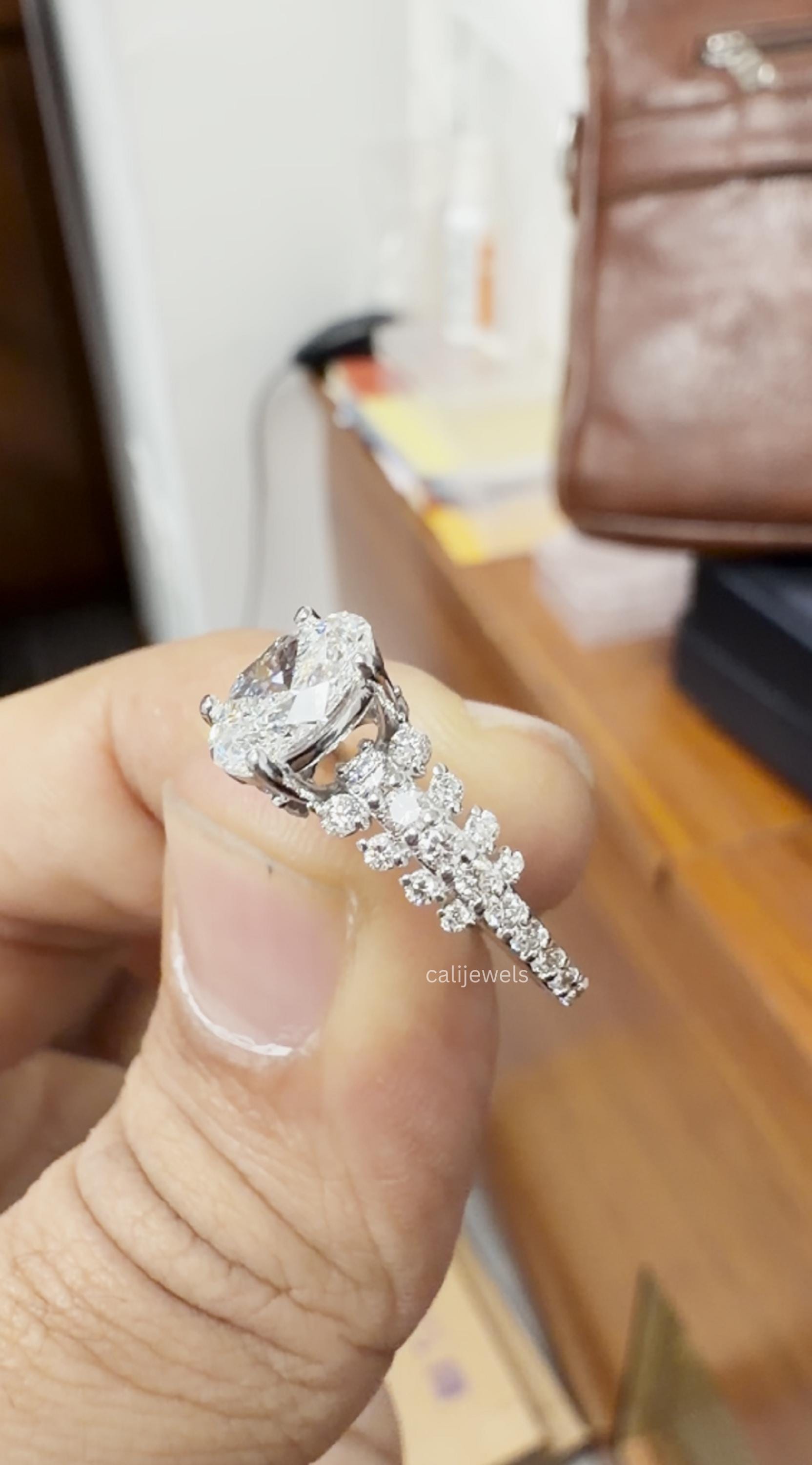 Oval Cut Lab Diamond Solitaire With Accent Set Ring