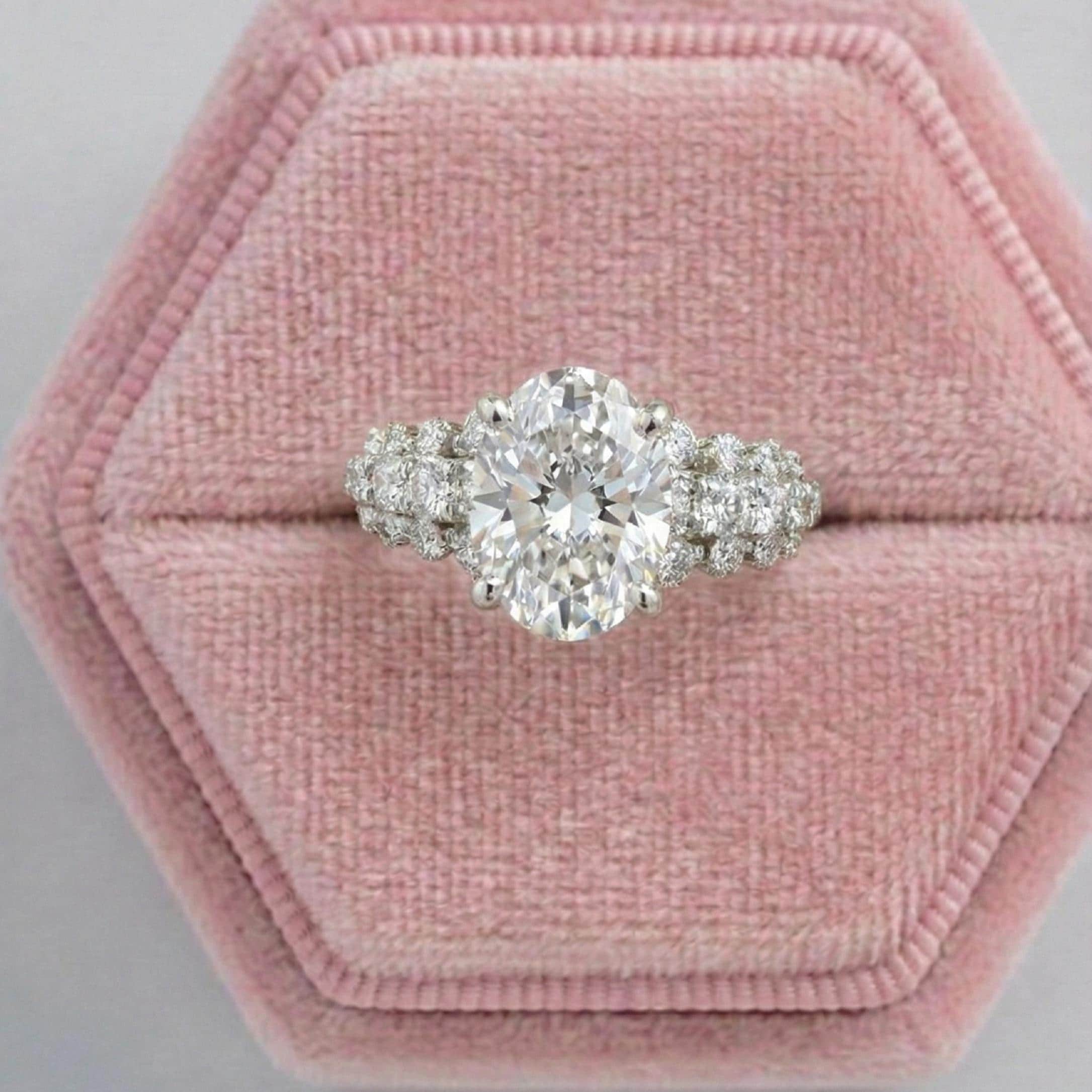 Oval Cut Lab Diamond Solitaire With Accent Set Ring