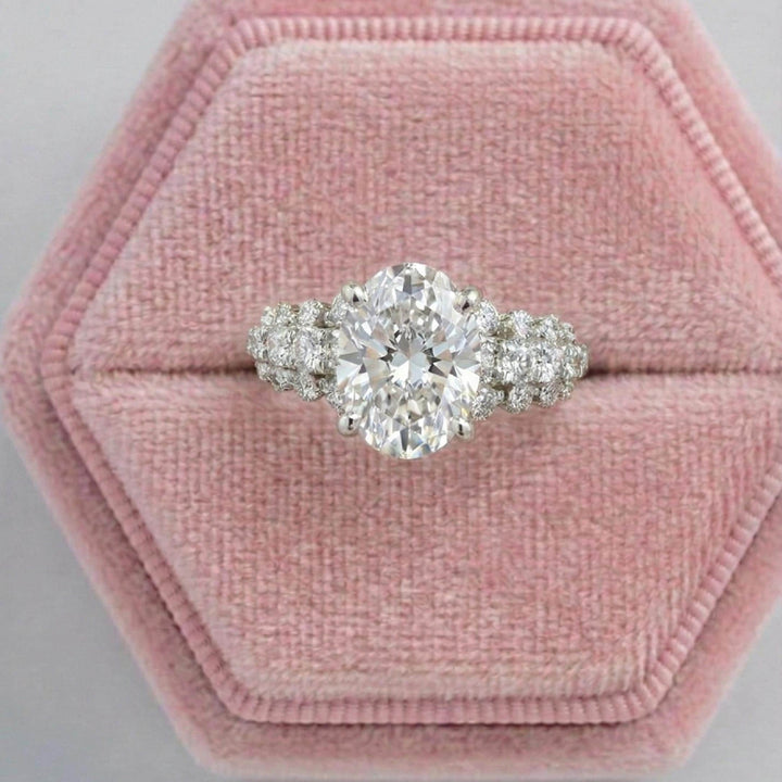 Oval Cut Lab Diamond Solitaire With Accent Set Ring