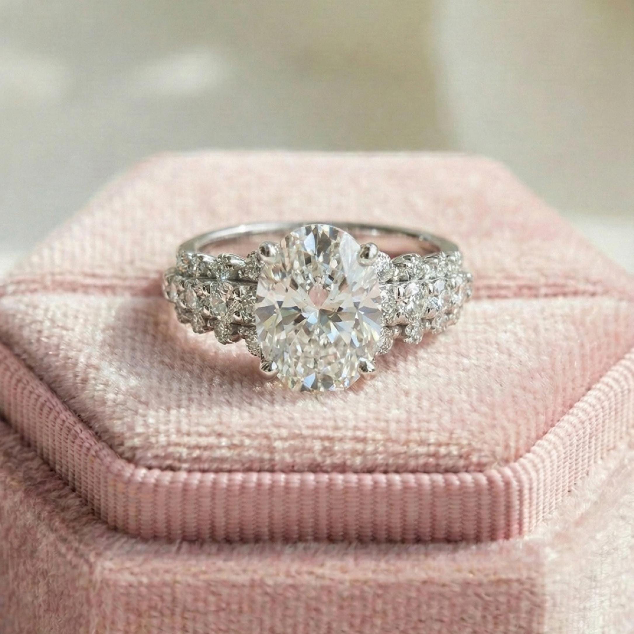 Oval Cut Lab Diamond Solitaire With Accent Set Ring