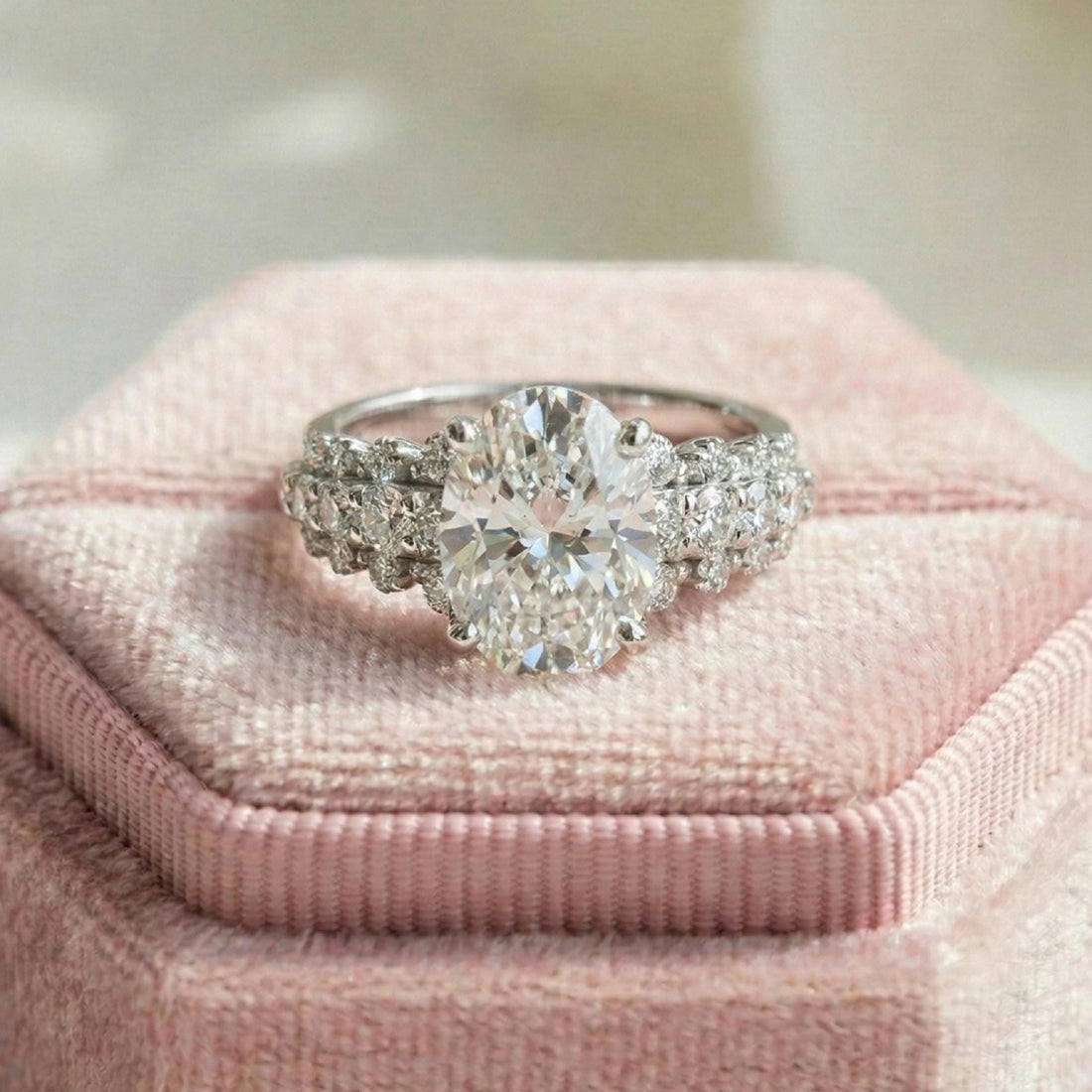 Oval Cut Lab Diamond Solitaire With Accent Set Ring