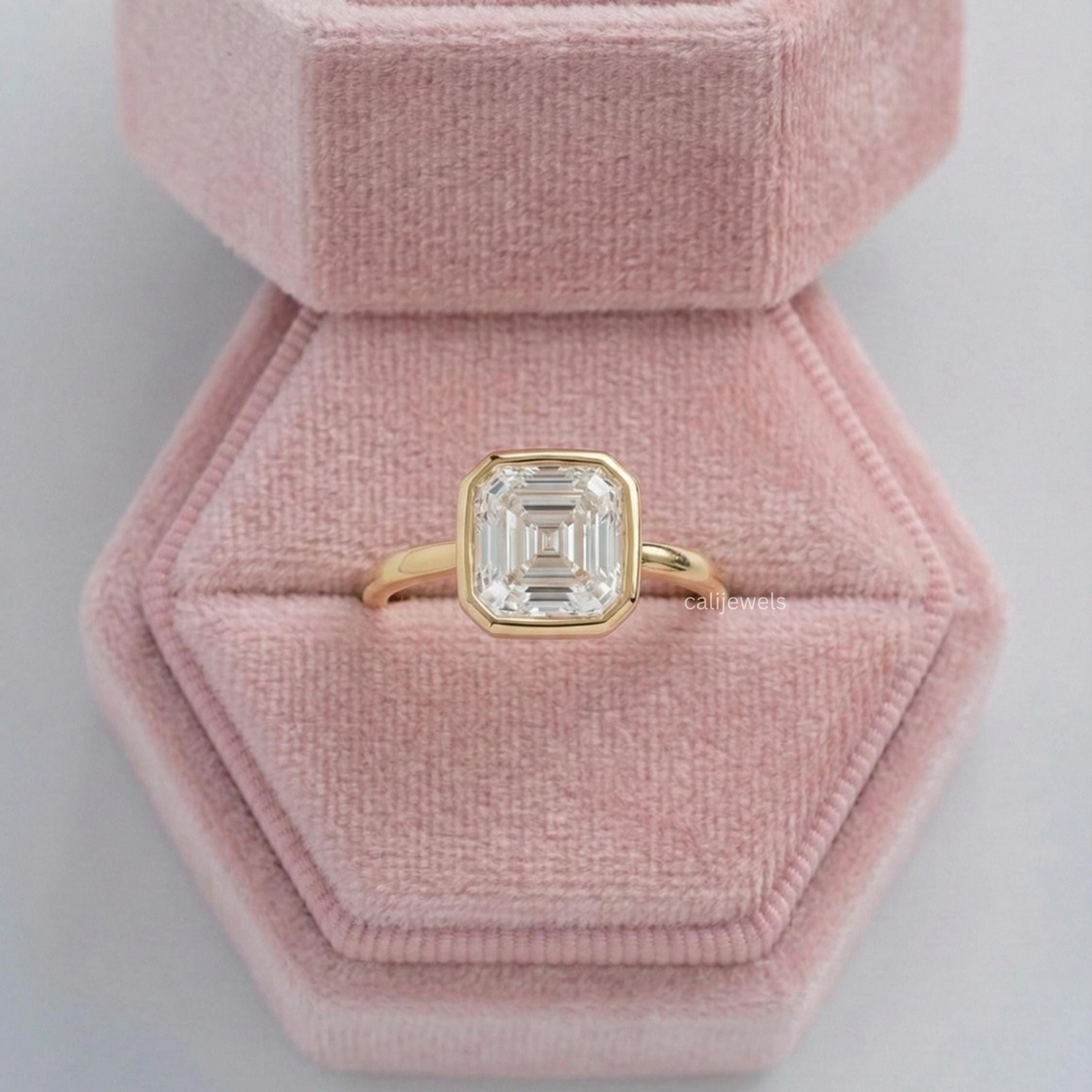 Asscher Cut Lab Diamond Bezel Set Wedding Ring