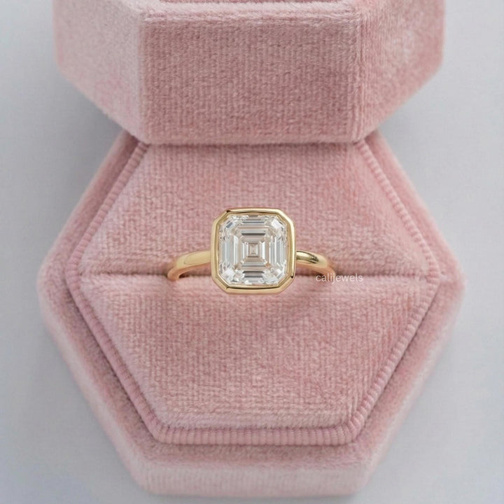Asscher Cut Lab Diamond Bezel Set Wedding Ring