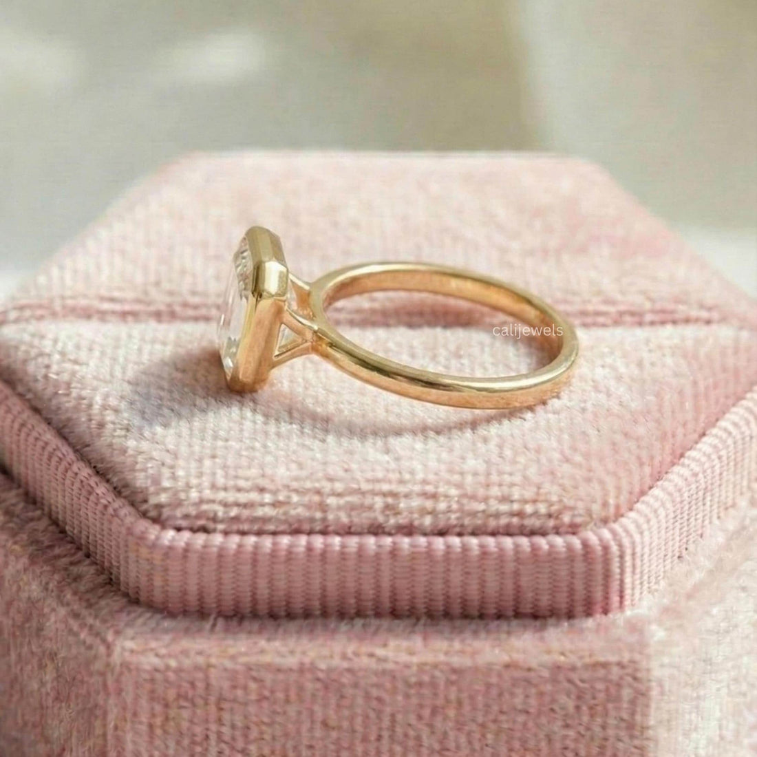 Asscher Cut Lab Diamond Bezel Set Wedding Ring