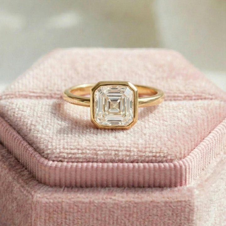 Asscher Cut Lab Diamond Bezel Set Wedding Ring