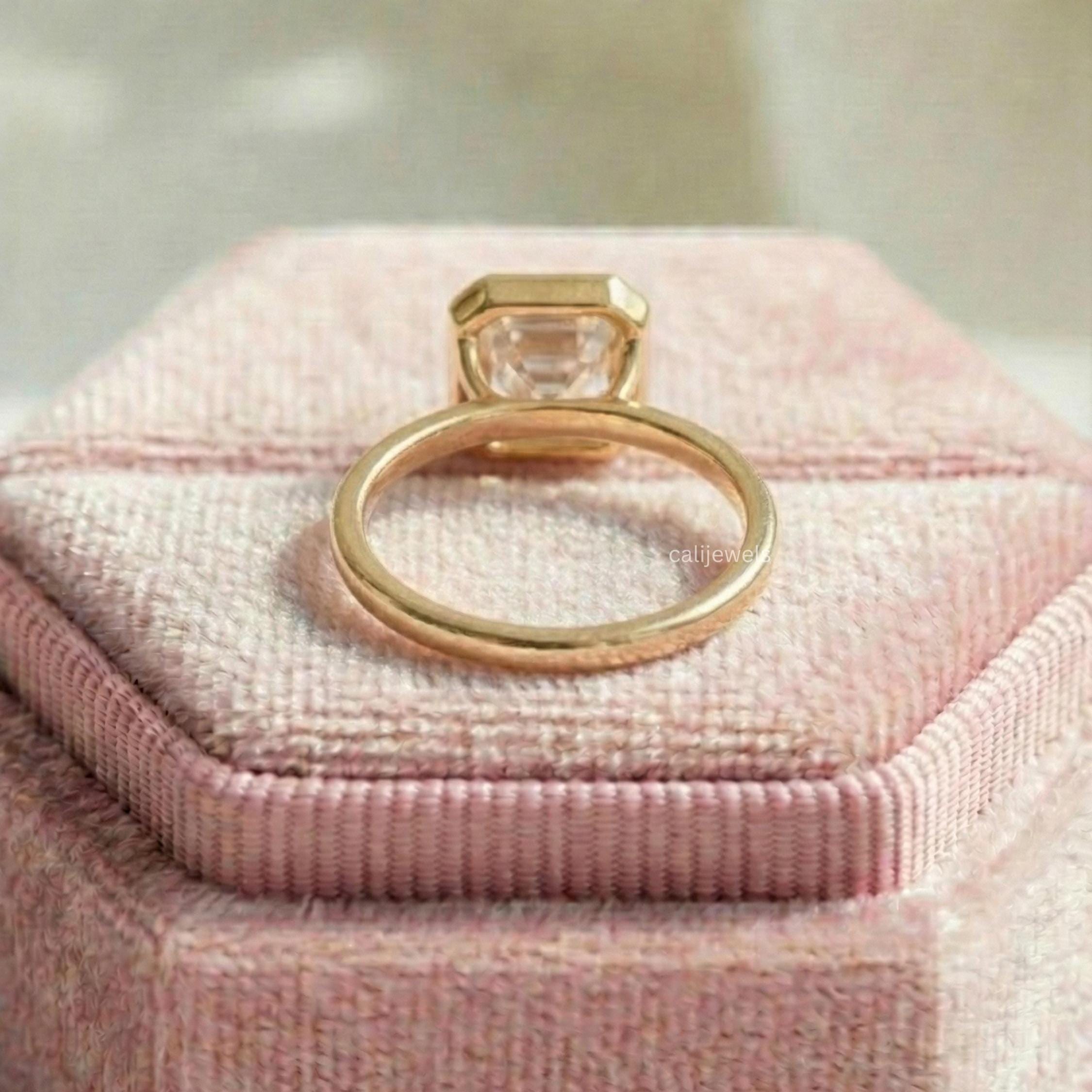 Asscher Cut Lab Diamond Bezel Set Wedding Ring