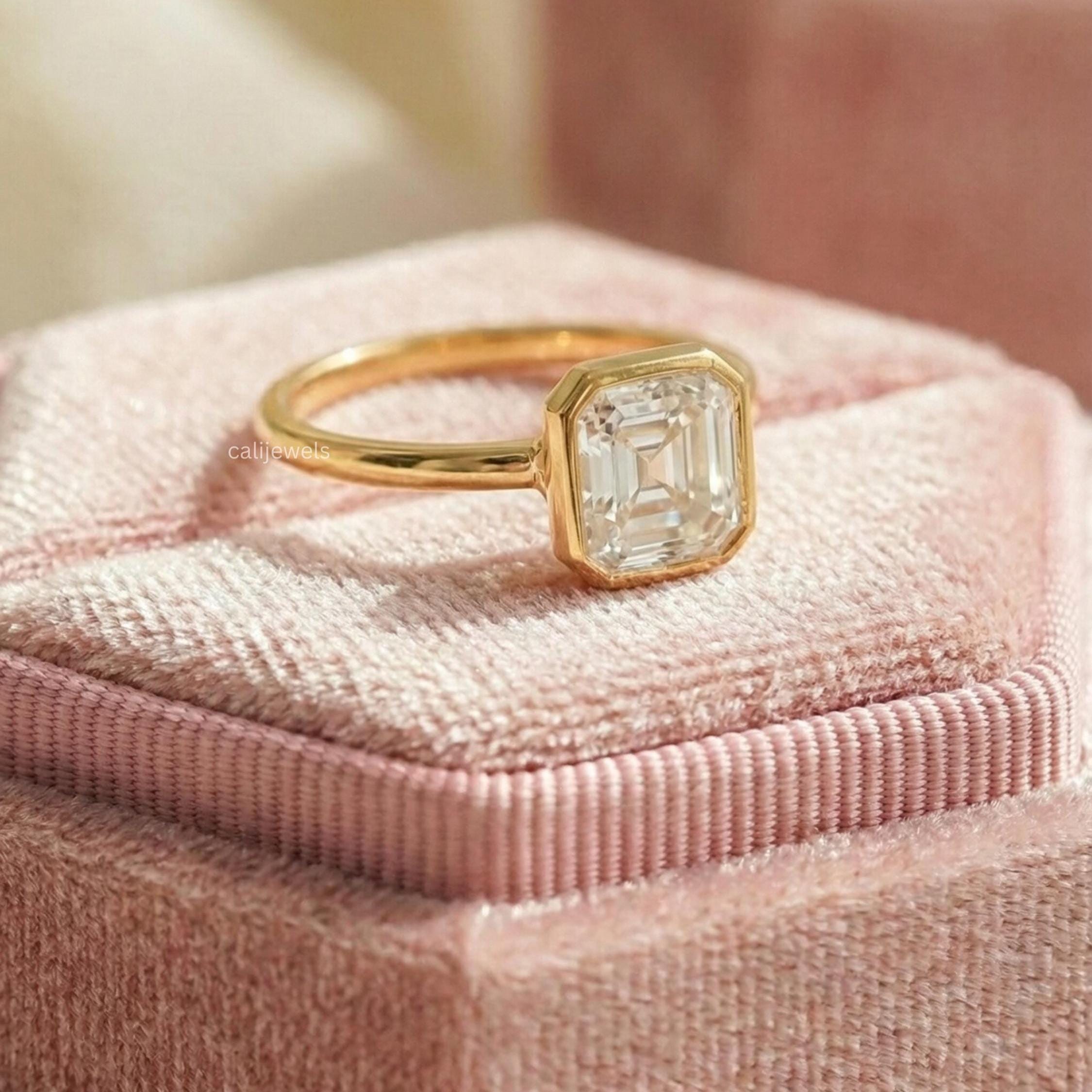 Asscher Cut Lab Diamond Bezel Set Wedding Ring