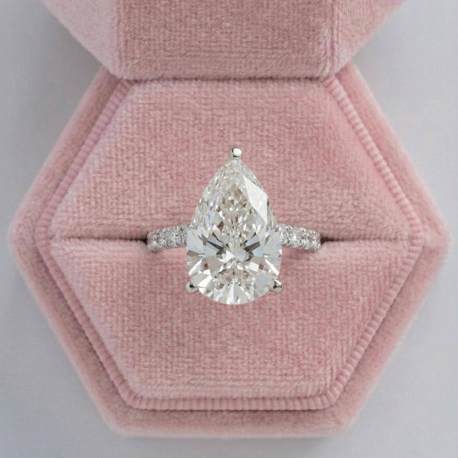 Pear Cut Lab Grown Diamond Engagement Ring with Pave Band