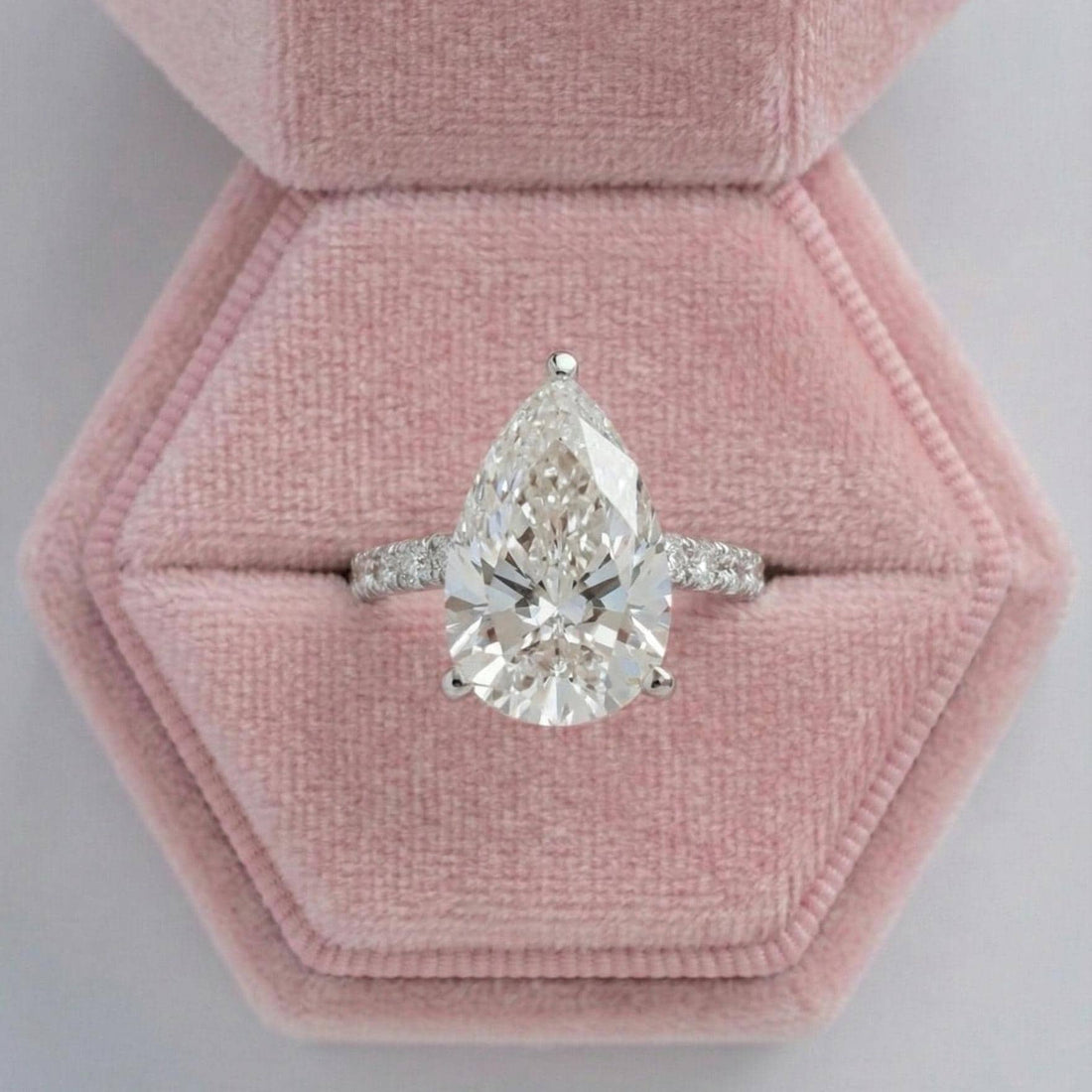 Pear Cut Lab Grown Diamond Engagement Ring with Pave Band