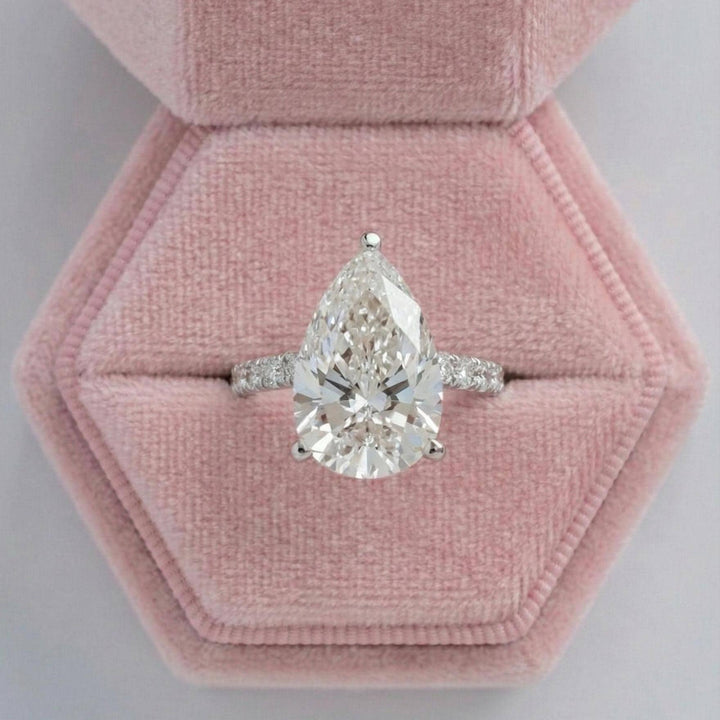 Pear Cut Lab Grown Diamond Engagement Ring with Pave Band